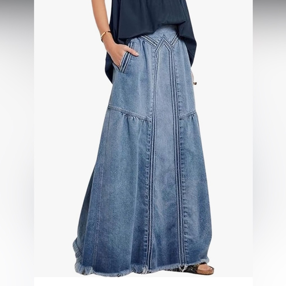 PERFECT DENIM SKIRT! | Sz Large | Elastic Waist ~ RETRO STYLE!